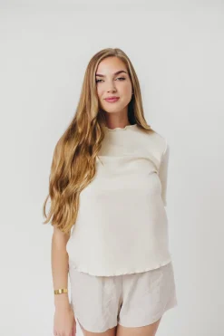 Fashion Worth Collective Jemma Butter Modal Mockneck Top with Merrow Edge from P.Cill in Eggshe