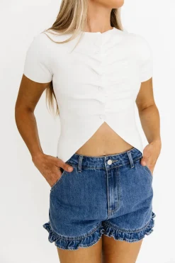 Best Worth Collective Jen Button Pleated Split Knit Top in Ivory