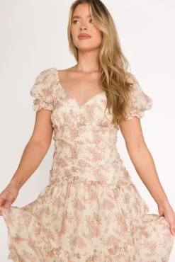 Clearance Worth Collective Jenna Ruffled Maxi Sundress in Cream/Multi Floral