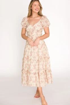 Clearance Worth Collective Jenna Ruffled Maxi Sundress in Cream/Multi Floral