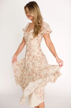 Clearance Worth Collective Jenna Ruffled Maxi Sundress in Cream/Multi Floral