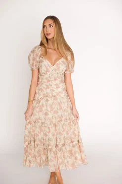 Clearance Worth Collective Jenna Ruffled Maxi Sundress in Cream/Multi Floral