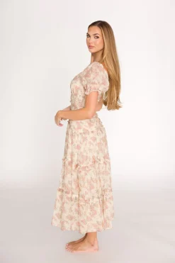 Clearance Worth Collective Jenna Ruffled Maxi Sundress in Cream/Multi Floral
