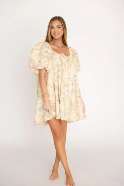 Outlet Worth Collective Jennie Floral Print Babydoll Mini Dress in Blue