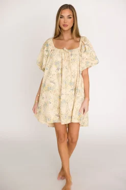 Outlet Worth Collective Jennie Floral Print Babydoll Mini Dress in Blue