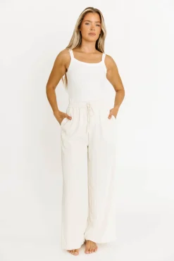 Discount Worth Collective Jill Drawstring Detailed Wide Fit Pants in Ivory