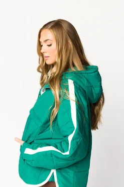 New Worth Collective Joanna Quilted Puffer Pullover in Hunter Green/White