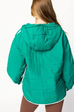 New Worth Collective Joanna Quilted Puffer Pullover in Hunter Green/White