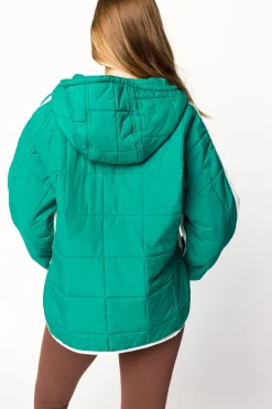 New Worth Collective Joanna Quilted Puffer Pullover in Hunter Green/White