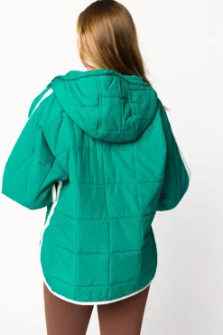 New Worth Collective Joanna Quilted Puffer Pullover in Hunter Green/White