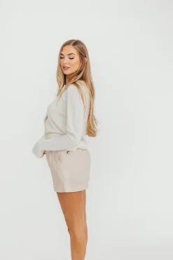 Online Worth Collective Jolie 100% Linen Shorts in Light Khaki