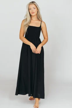 Sale Worth Collective Josefina Smocked Maxi Dress in Black - Bump Friendly