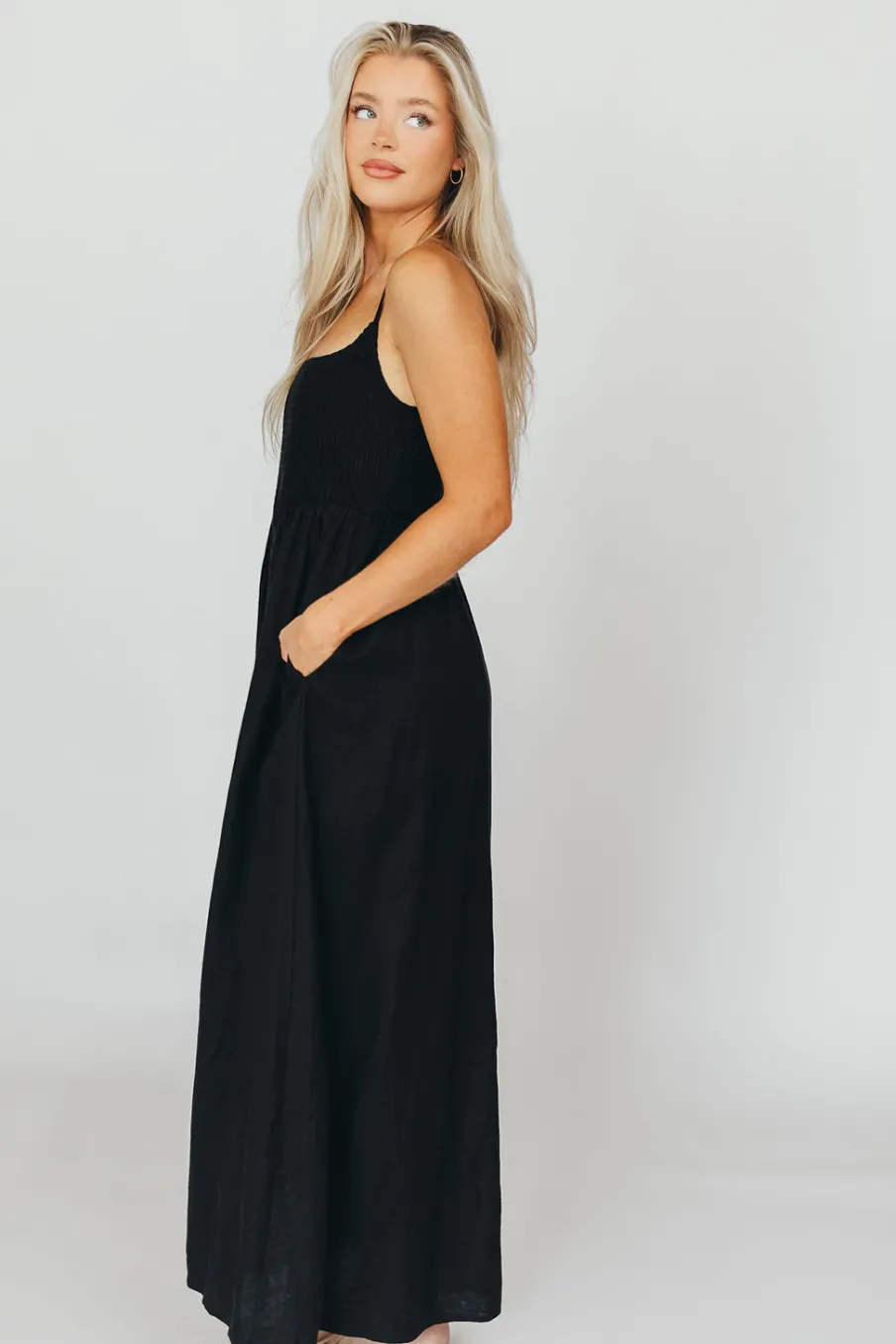Sale Worth Collective Josefina Smocked Maxi Dress in Black - Bump Friendly