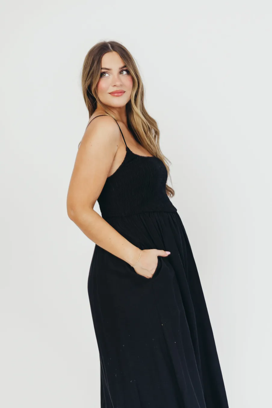 Sale Worth Collective Josefina Smocked Maxi Dress in Black - Bump Friendly