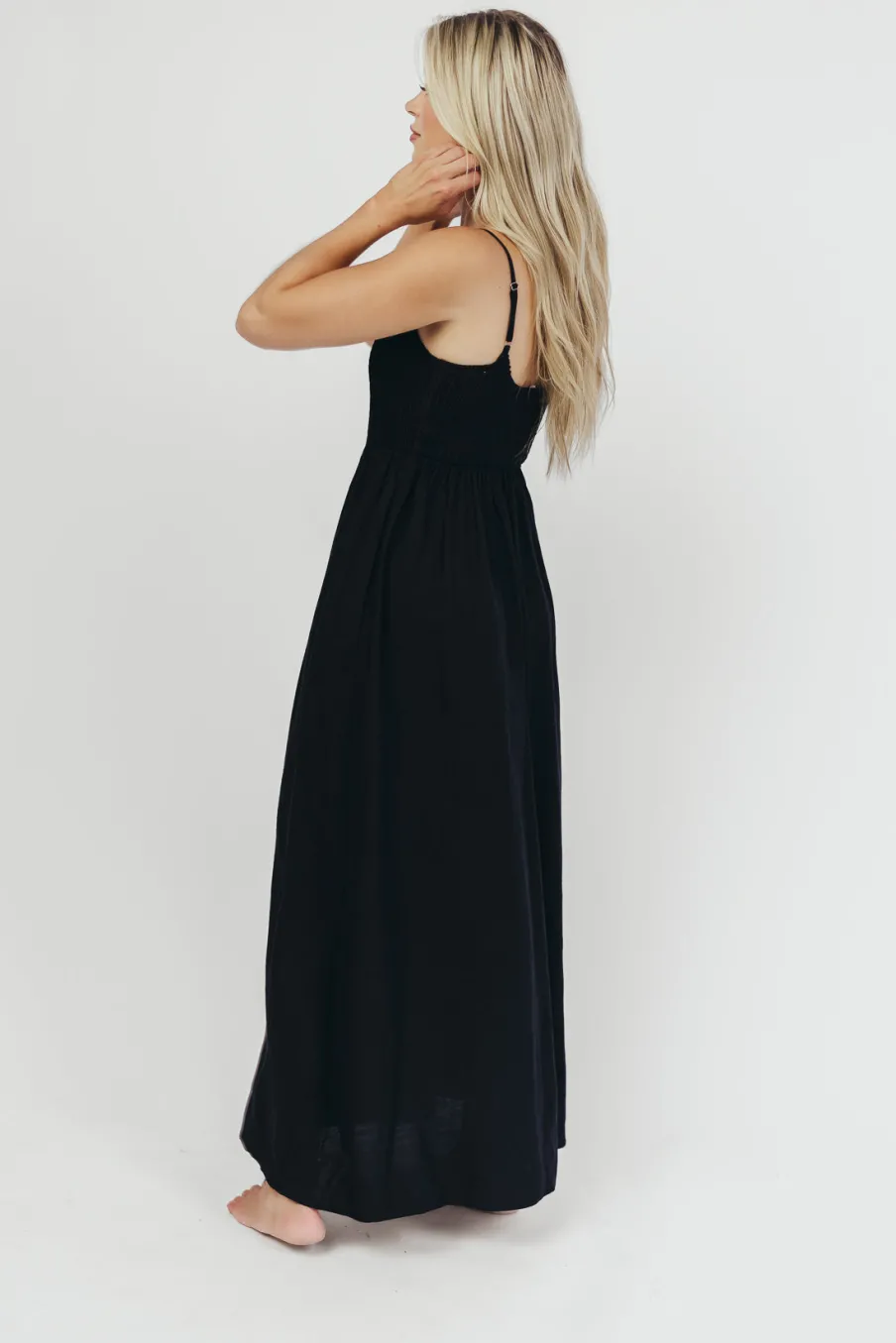 Sale Worth Collective Josefina Smocked Maxi Dress in Black - Bump Friendly