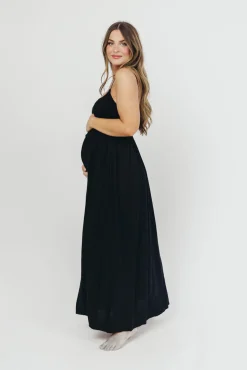 Sale Worth Collective Josefina Smocked Maxi Dress in Black - Bump Friendly