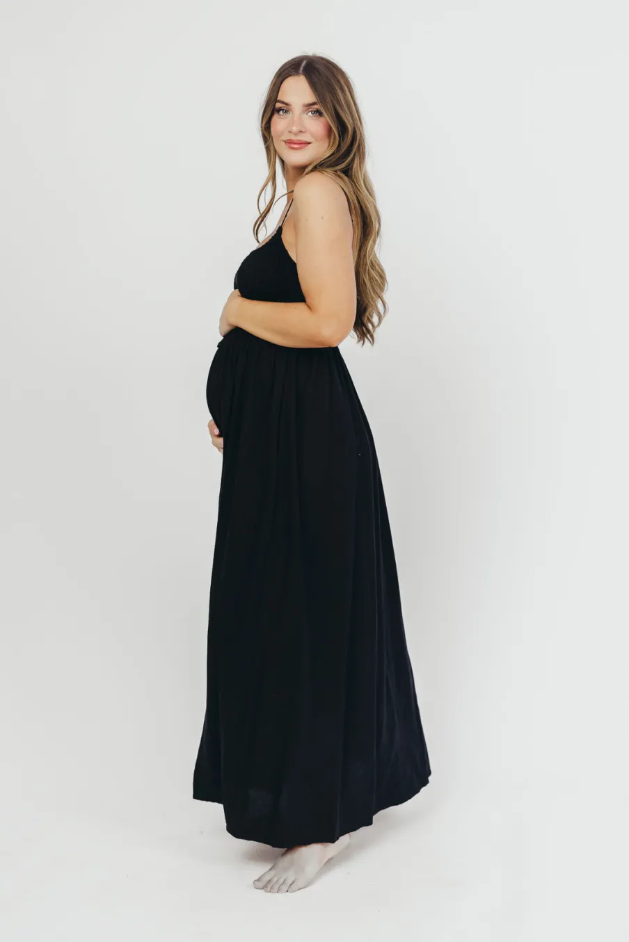 Sale Worth Collective Josefina Smocked Maxi Dress in Black - Bump Friendly