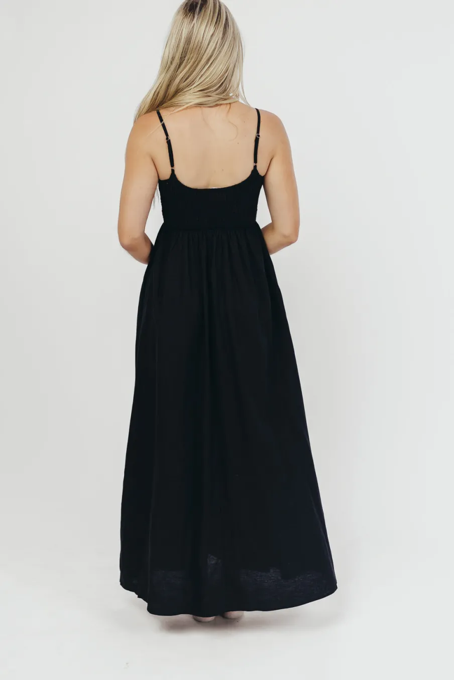 Sale Worth Collective Josefina Smocked Maxi Dress in Black - Bump Friendly