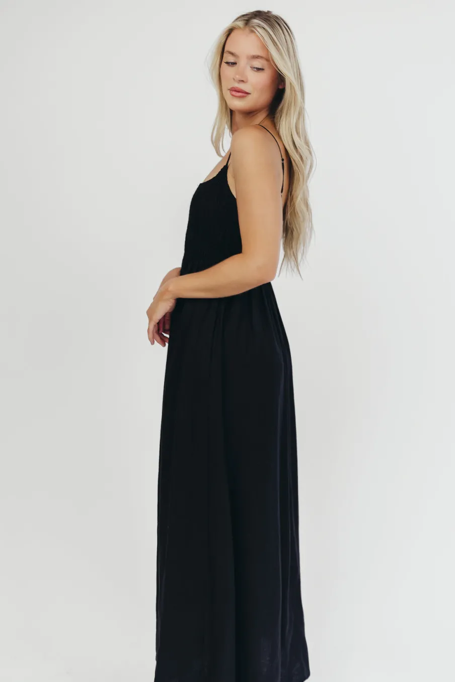 Sale Worth Collective Josefina Smocked Maxi Dress in Black - Bump Friendly