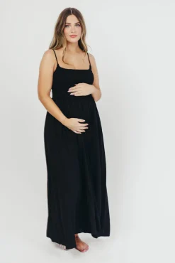 Sale Worth Collective Josefina Smocked Maxi Dress in Black - Bump Friendly