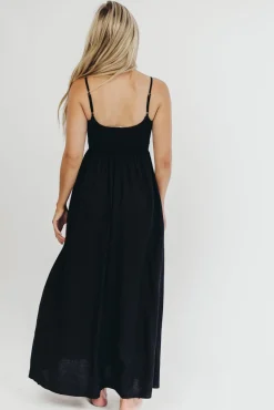 Sale Worth Collective Josefina Smocked Maxi Dress in Black - Bump Friendly