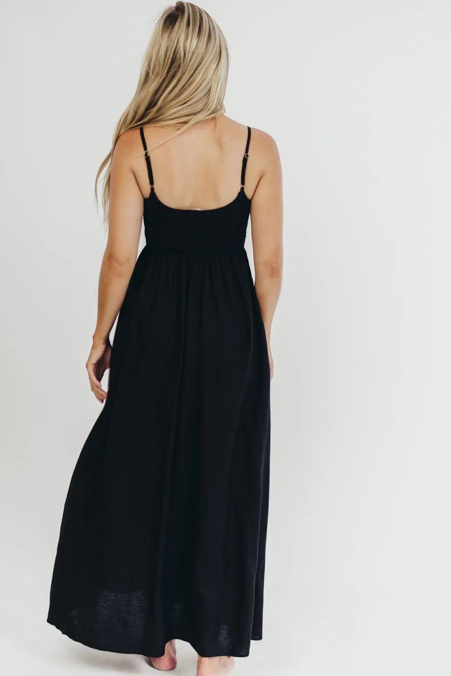 Sale Worth Collective Josefina Smocked Maxi Dress in Black - Bump Friendly