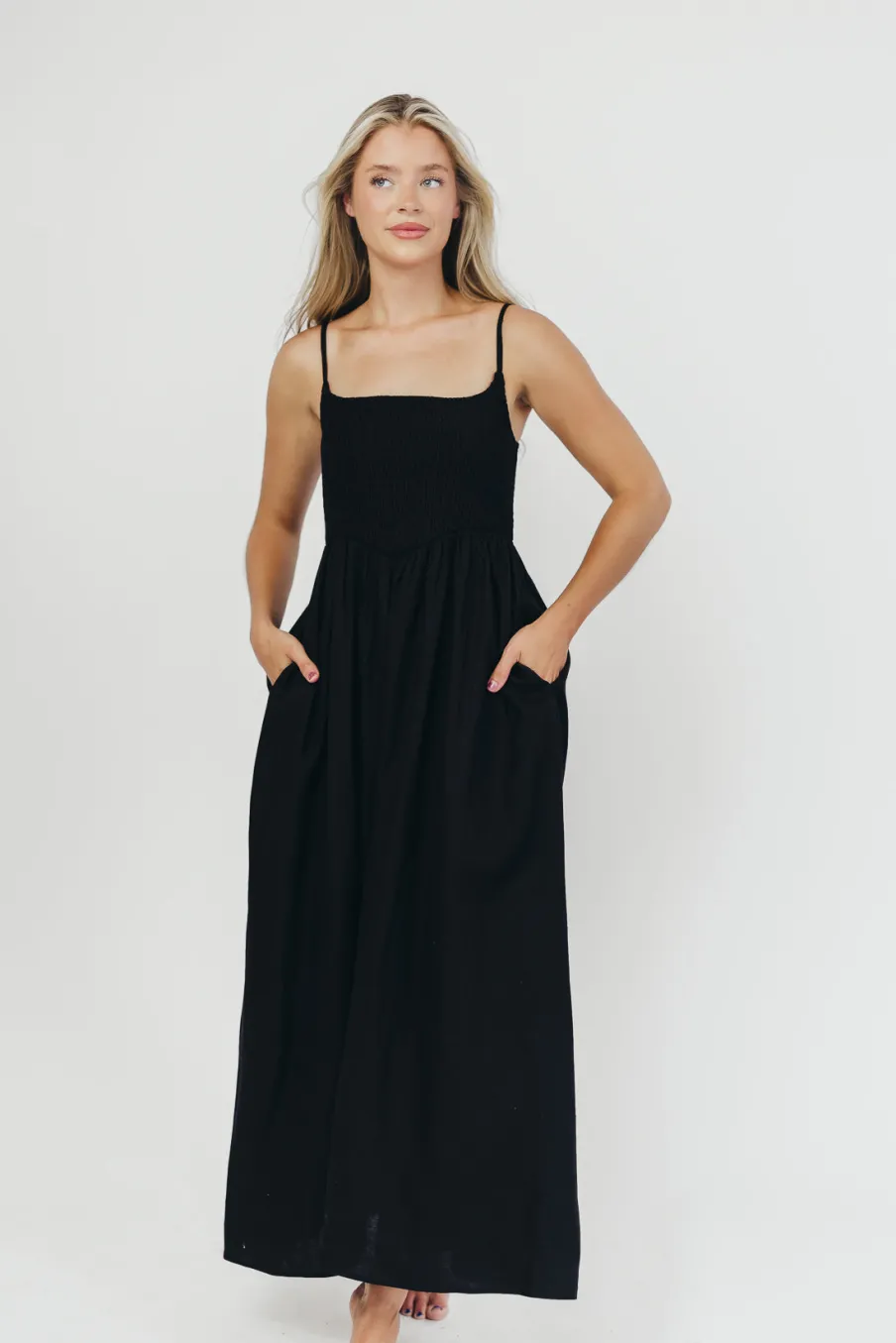 Sale Worth Collective Josefina Smocked Maxi Dress in Black - Bump Friendly