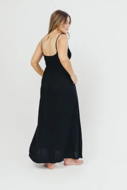 Sale Worth Collective Josefina Smocked Maxi Dress in Black - Bump Friendly