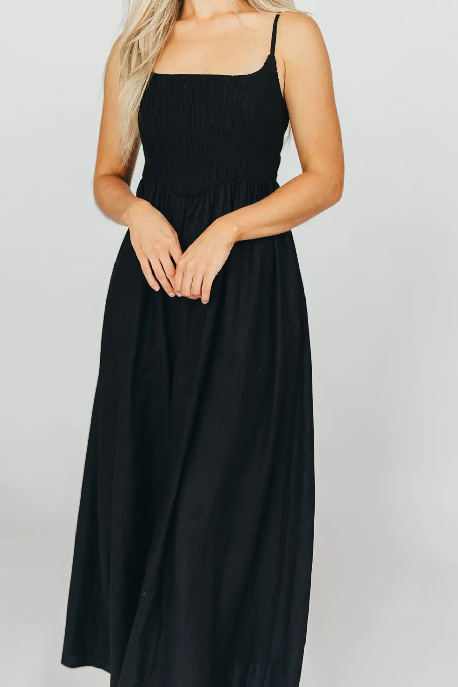 Sale Worth Collective Josefina Smocked Maxi Dress in Black - Bump Friendly