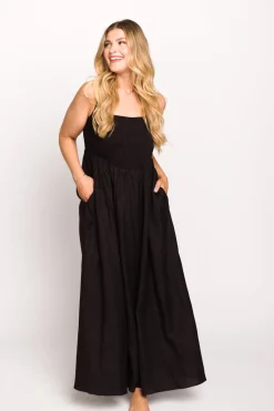 Sale Worth Collective Josefina Smocked Maxi Dress in Black - Bump Friendly