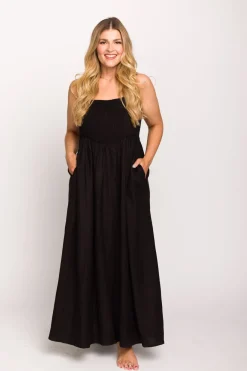Sale Worth Collective Josefina Smocked Maxi Dress in Black - Bump Friendly
