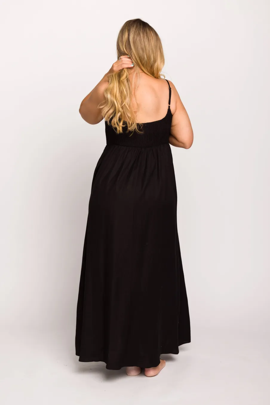 Sale Worth Collective Josefina Smocked Maxi Dress in Black - Bump Friendly
