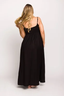 Sale Worth Collective Josefina Smocked Maxi Dress in Black - Bump Friendly
