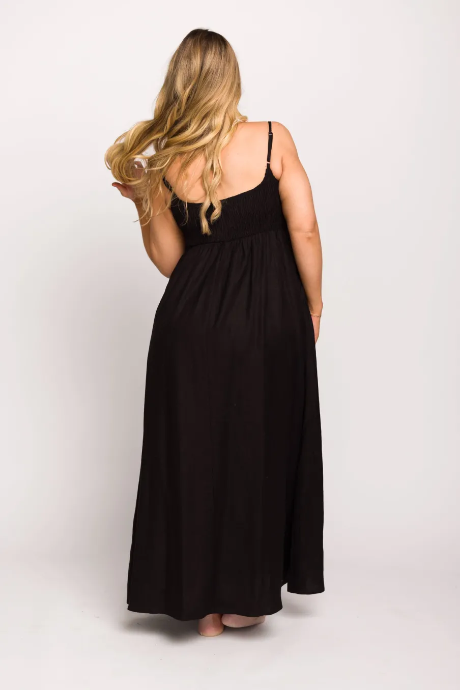 Sale Worth Collective Josefina Smocked Maxi Dress in Black - Bump Friendly