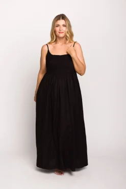 Sale Worth Collective Josefina Smocked Maxi Dress in Black - Bump Friendly