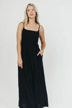 Sale Worth Collective Josefina Smocked Maxi Dress in Black - Bump Friendly