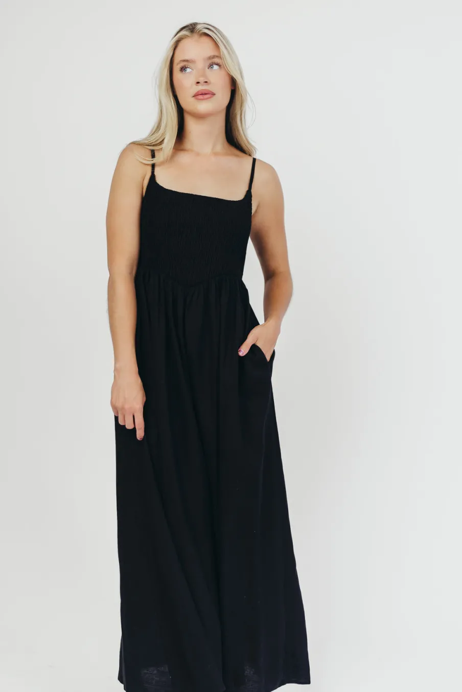 Sale Worth Collective Josefina Smocked Maxi Dress in Black - Bump Friendly