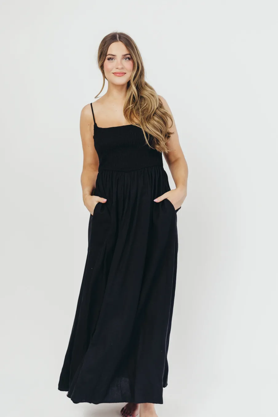 Sale Worth Collective Josefina Smocked Maxi Dress in Black - Bump Friendly
