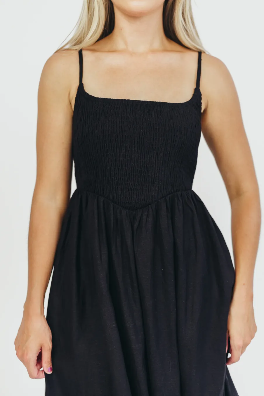 Sale Worth Collective Josefina Smocked Maxi Dress in Black - Bump Friendly
