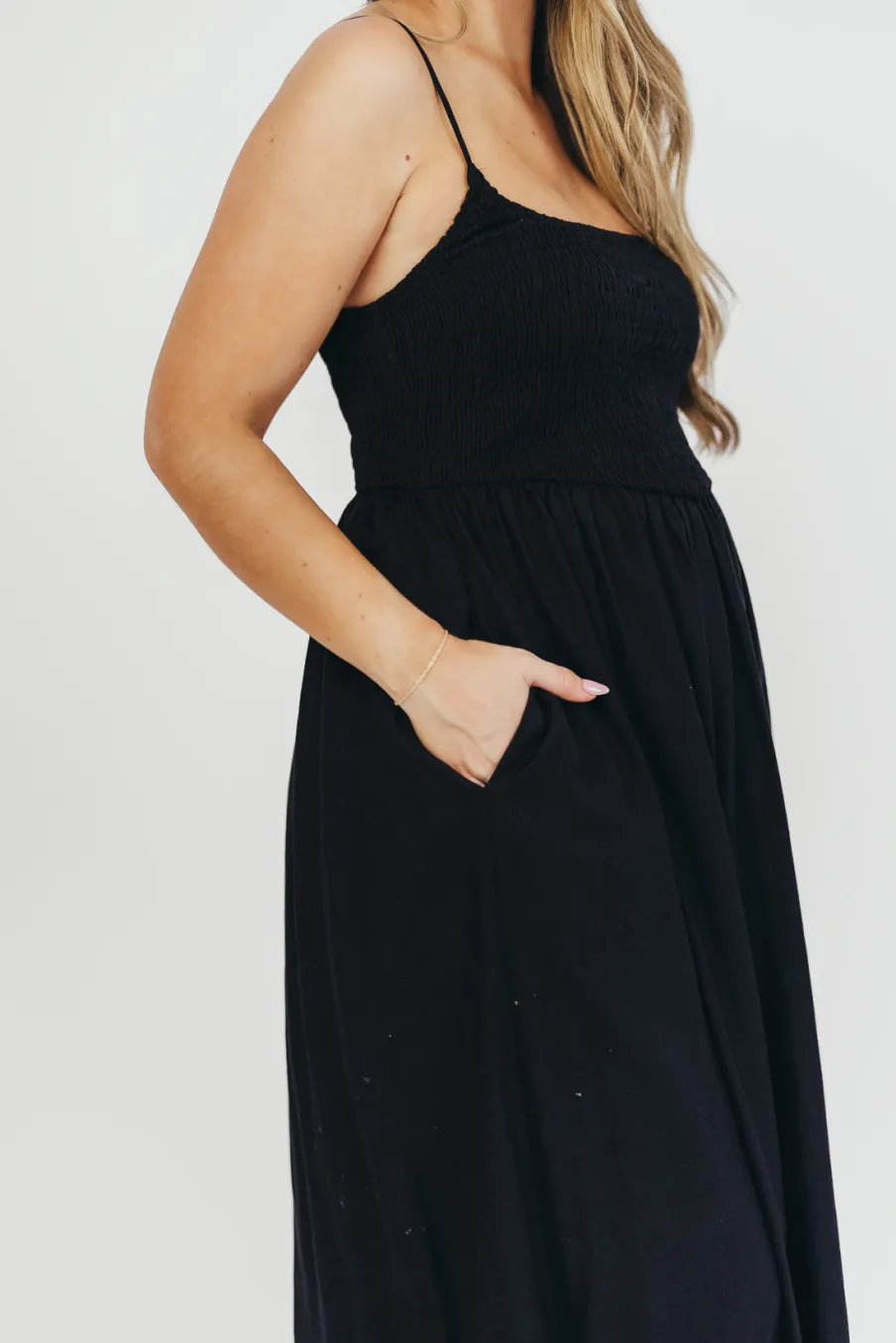 Sale Worth Collective Josefina Smocked Maxi Dress in Black - Bump Friendly