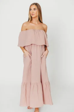 Online Worth Collective Josie 100% Cotton Maxi Dress in Rose - Bump & Nursing Friendly