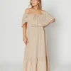 Best Worth Collective Josie 100% Cotton Maxi Dress in Beige - Bump & Nursing Friendly