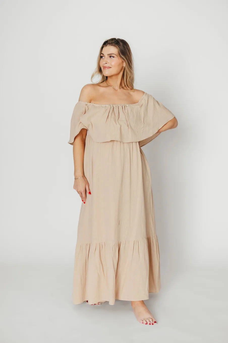 Best Worth Collective Josie 100% Cotton Maxi Dress in Beige - Bump & Nursing Friendly