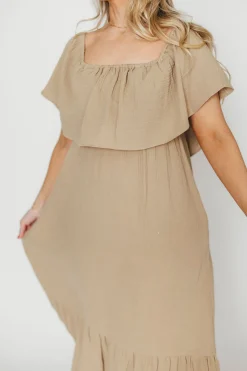 Outlet Worth Collective Josie 100% Cotton Maxi Dress in Khaki - Bump & Nursing Friendly