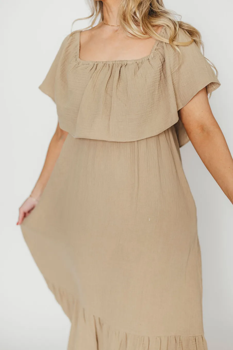 Outlet Worth Collective Josie 100% Cotton Maxi Dress in Khaki - Bump & Nursing Friendly