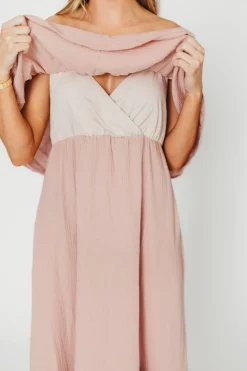 Online Worth Collective Josie 100% Cotton Maxi Dress in Rose - Bump & Nursing Friendly