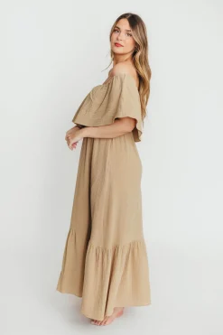 Outlet Worth Collective Josie 100% Cotton Maxi Dress in Khaki - Bump & Nursing Friendly