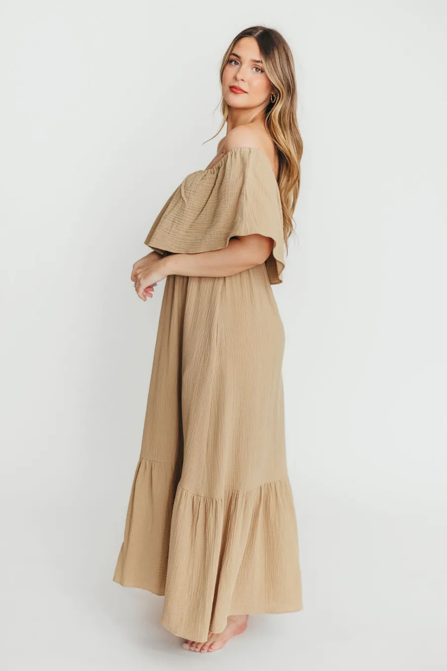 Outlet Worth Collective Josie 100% Cotton Maxi Dress in Khaki - Bump & Nursing Friendly