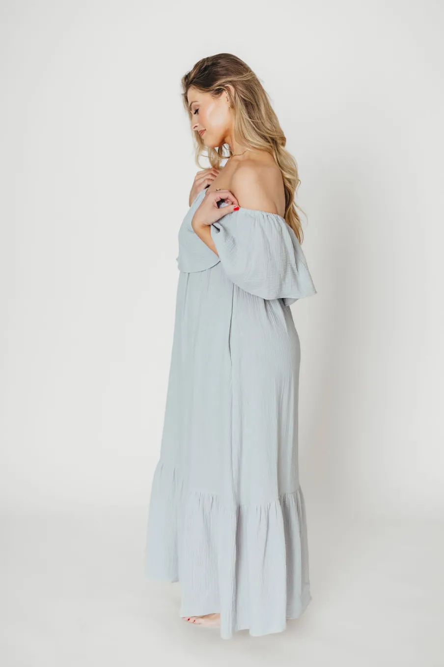 Hot Worth Collective Josie 100% Cotton Maxi Dress in Cloud - Bump & Nursing Friendly