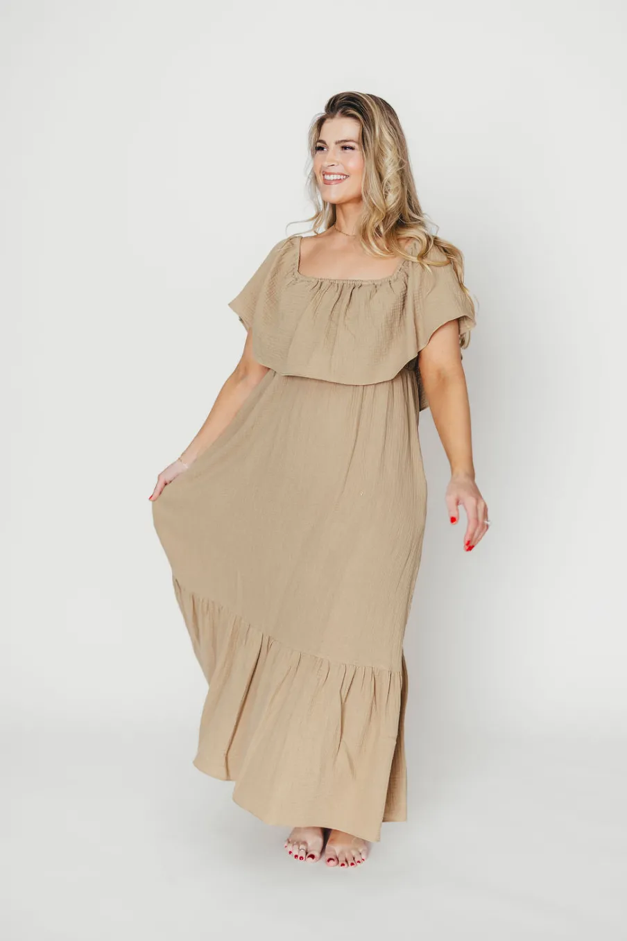 Outlet Worth Collective Josie 100% Cotton Maxi Dress in Khaki - Bump & Nursing Friendly